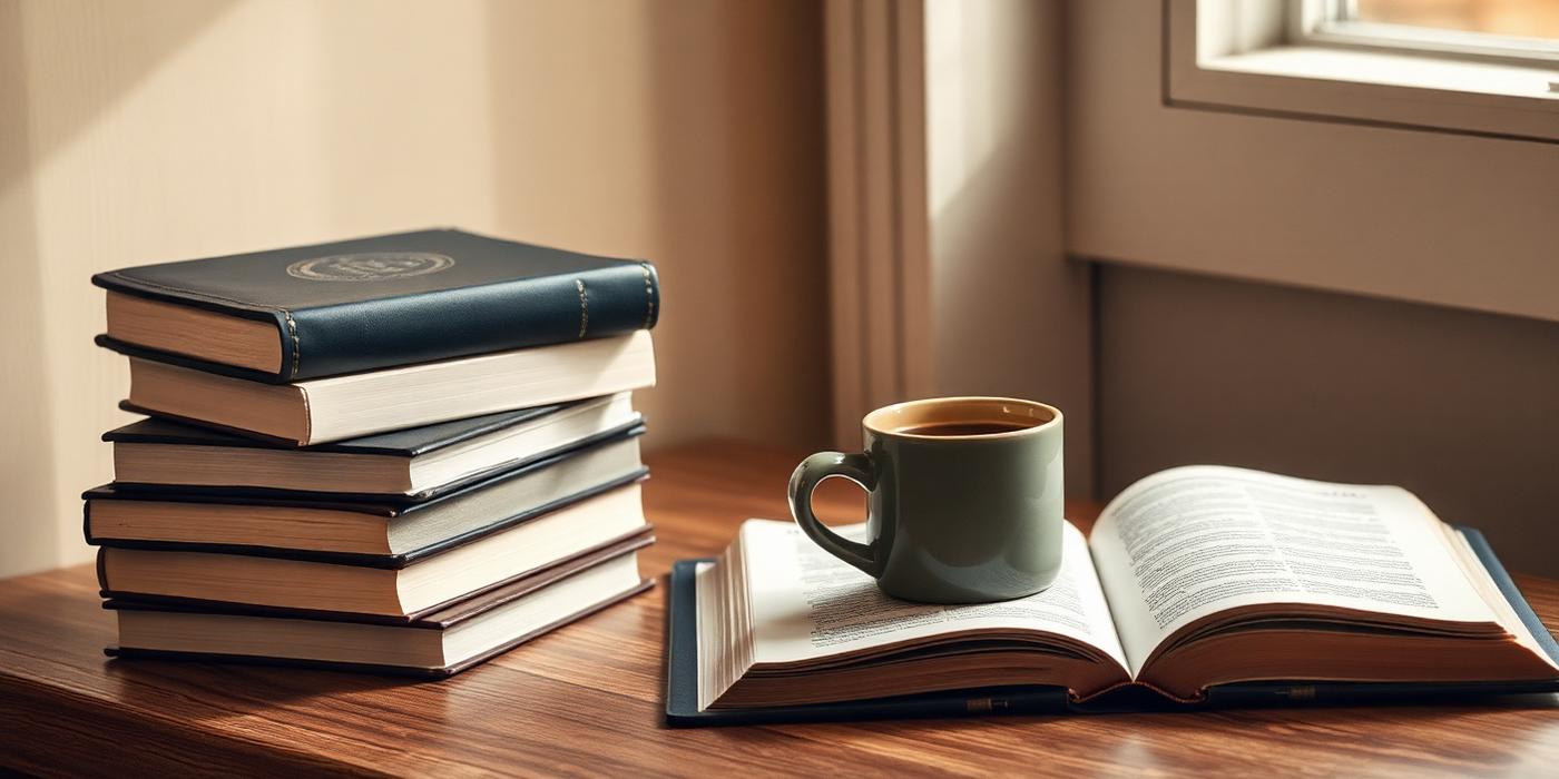 Books and Bible on desk
